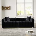 thumbnail image 6 of SZLIZCCC 87.4'' 3 Seater Velvet Sofa Loveseat ,Piano key sofa Modern Bubble Upholstered Couch with 2 Pillows and Metal Feet for Living Room Black, 6 of 8