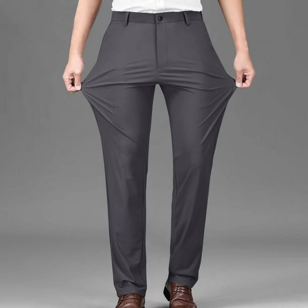 Pantalones de traje casuales con bolsillos y botones de color liso para hombre