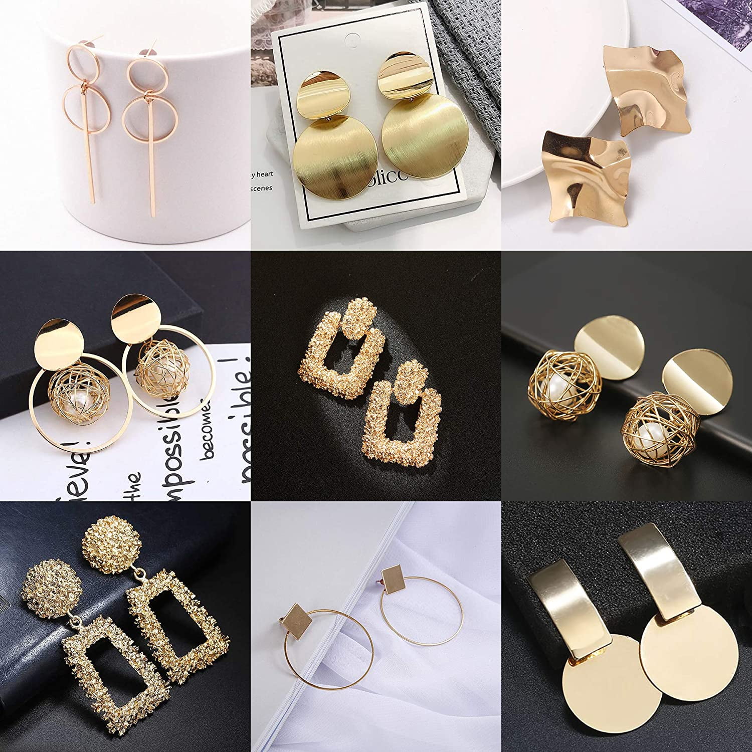 Hanging Earring Set Jewelry Gifts Fashion Big Geometric Earrings for Women & Gold Stud Hoops Earrings for Girls 13 Pairs Statement Drop Dangle Earrings