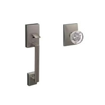 Custom Century Satin Nickel Entry Door Handle with Hobson Glass Door Knob and Century Trim FC285 CEN 619 HOB