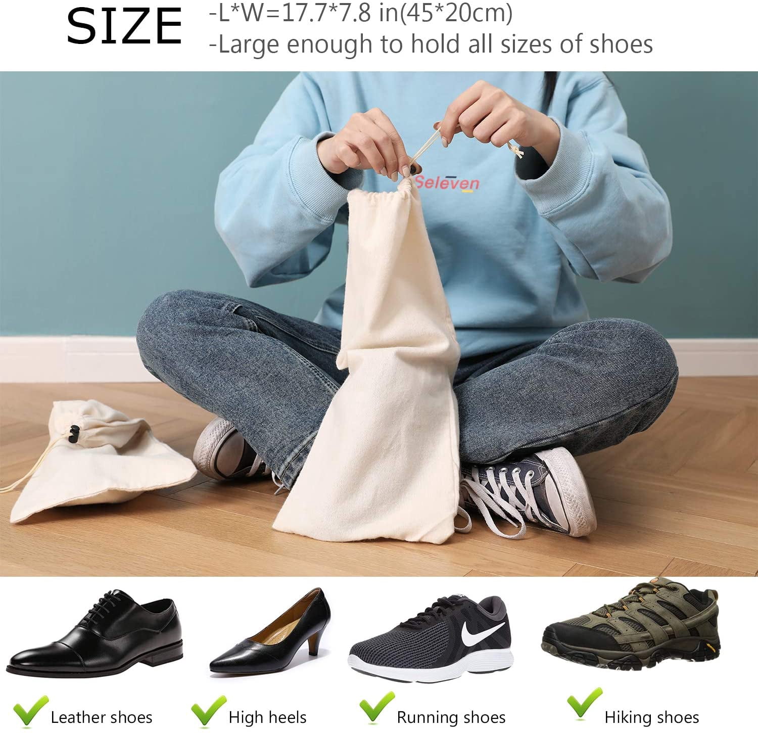 Shoe Storage Bags 100% Cotton with Drawstring for Men and Women for Travel Protecting and Storing Shoes