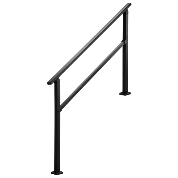 Senior Safety Handrails for Outdoor Steps - 4-5 Step Stairs, Black Square Tube, Easy Install & Sturdy Support