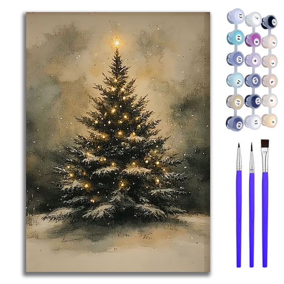 Mosaflare Vintage Christmas Tree Paint by Numbers Kit, 12×16 Inch Glowing Pine Painting, DIY Craft Art for Adults
