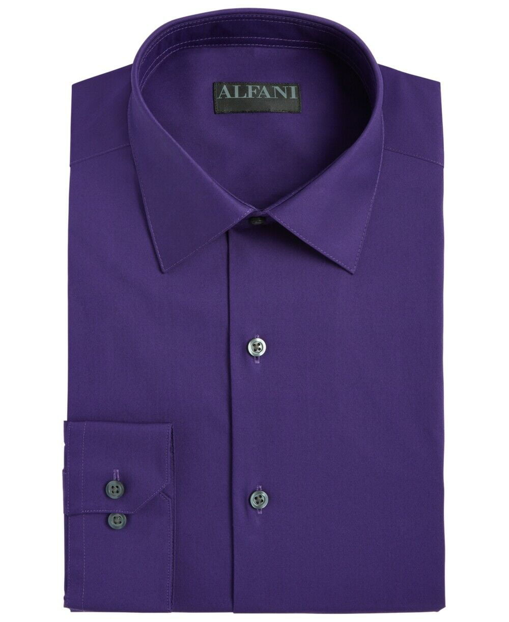 $85 ALFANI Men REGULAR-FIT WHITE PURPLE LONG-SLEEVE DRESS SHIRT 17-17.5 34/35 XL
