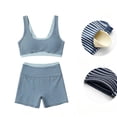 thumbnail image 7 of YHCY Womens Striped Workout Sets 2 Piece Double Layer Yoga Set Wide Strap Sports T Shirt Bra Elastic High Waisted Tummy Control Biker Shorts Stretchy Soft Lounge Athletic Sets Sky Blue Xl, 7 of 7