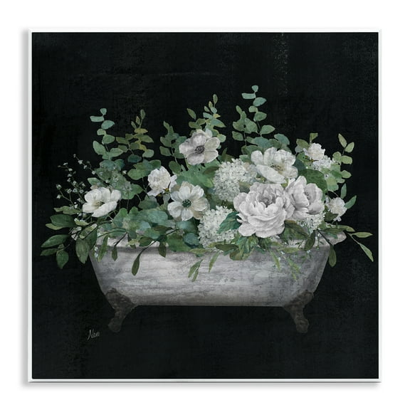 Stupell Industries Rustic Floral Bathtub Typography Painting Unframed Art Print Wall Art, 12 x 12