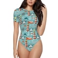 thumbnail image 1 of Saiise Pyjama une-Pièce à Manches Courtes pour Femmes à Motif de Phare Marin, Col Rond, Justaucorps Extensible avec Fermeture à Boutons-Pression - Petit, 1 of 7