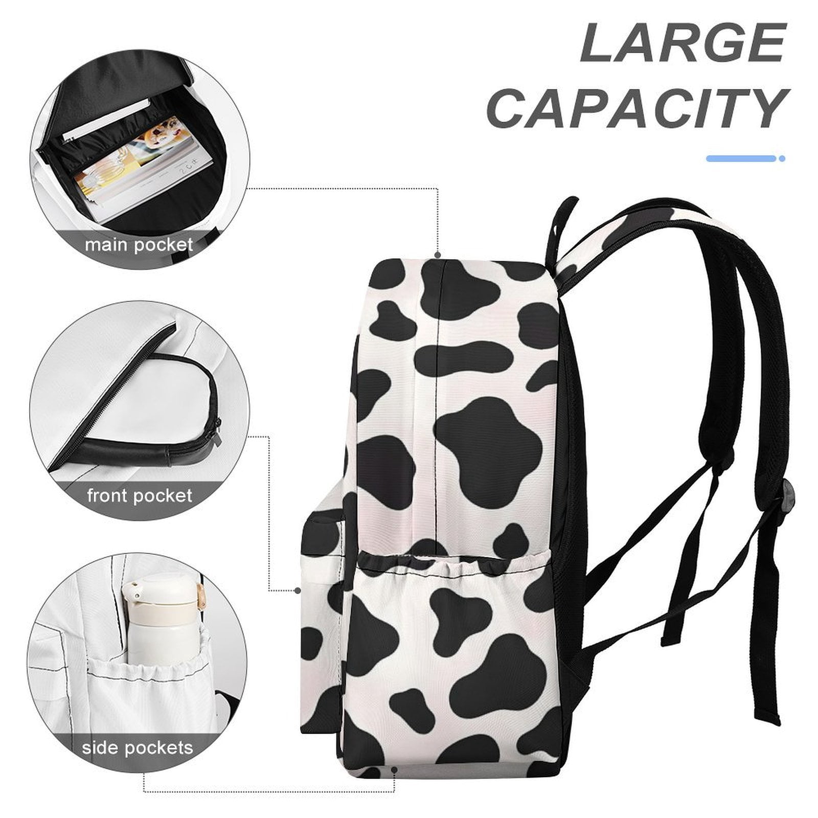 Large Capacity Half Print Backpack 11.8×16.5×5.9in Multifunctional Zipper Design Convenient Switch Simple Cow-print Pattern1_4