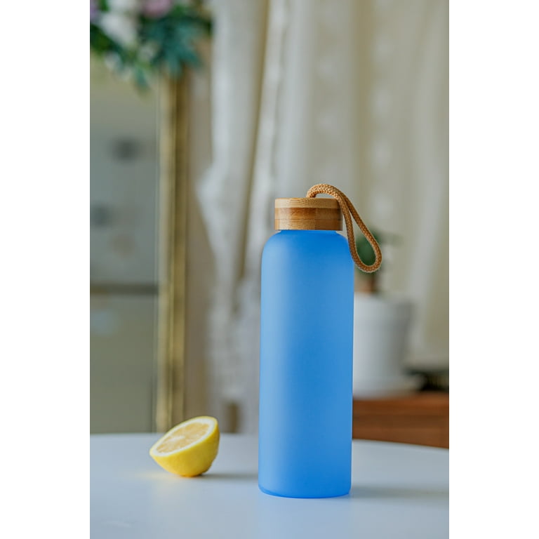 Mainstays Bamboo Lid 25 Oz Frosted Glass Bottle, Peri Swim 