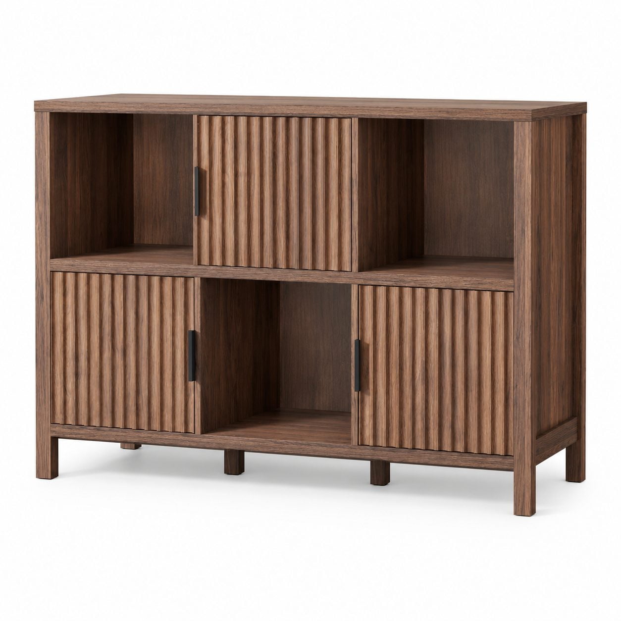 Storage Organizer with 6 Cubes and 3-Door Bookshelf for Living Room Home Office Brown