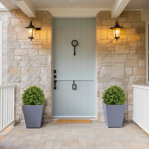 Artificial Boxwood Topiary Ball Trees Set of 2, 22 Inch Fake Potted Plants for Indoor Outdoor Decor, UV Resistant Plastic Greenery for Porch, Garden, Home, Office, Green