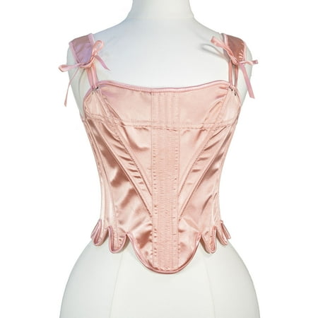 QIPOPIQ Clearance Women s Corset Top Satin Basque Black Trim Corset Overbust Waist Trainer Bustier Top Plus Size L-6XL