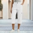 thumbnail image 3 of Scyoekwg Capris Pants for Women High Waisted Cargo Capris Pant Casual Button Work Crop Pants with Pocket White,S, 3 of 8