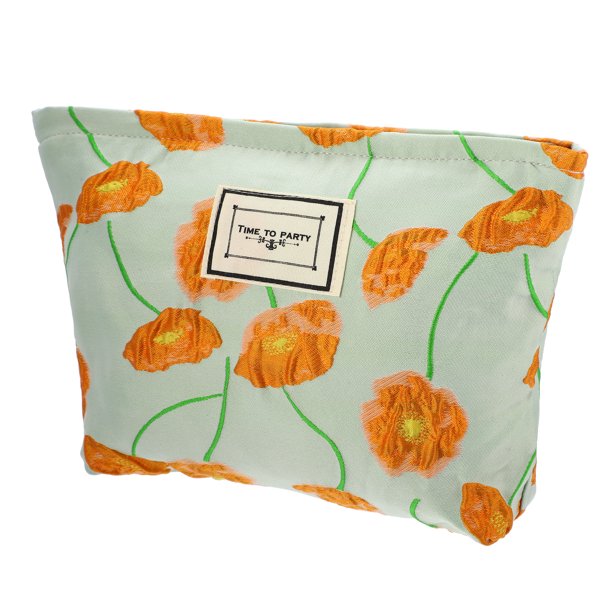 Bolsa de maquillaje floral, bolsa de maquillaje de gran capacidad, bolsa de cosméticos, bolsas de cosméticos para mujer para monedero, fundas, lápices labiales, pinceles, naranja verde