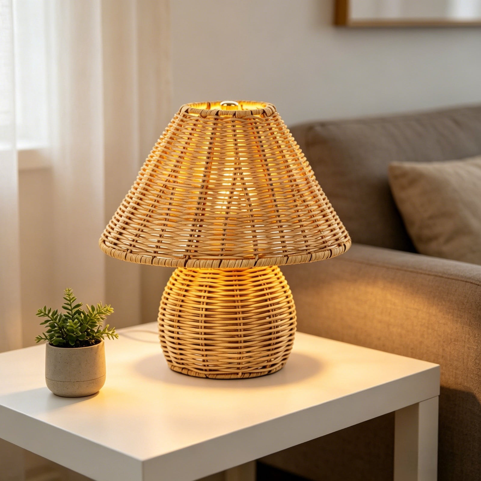 9-Inch USB Rechargeable Rattan Table Lamp, Portable Indoor Outdoor Ambiance Light, Garden Patio Decor Light, New Home Gift