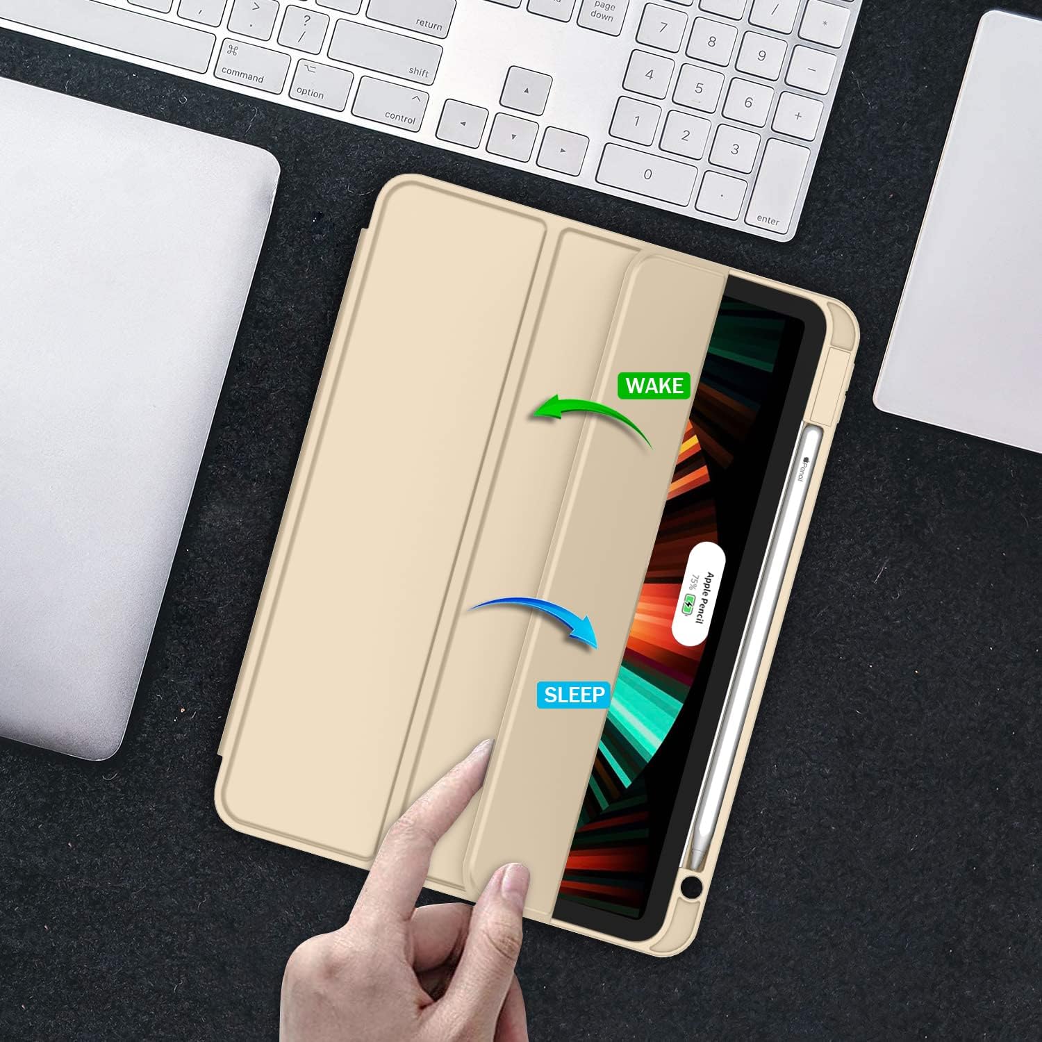 HCTian New iPad Pro 12.9 Inch Case 2022/2021/2020(6th/5th/4th Gen) with Pencil Holder,Smart Case [Support Touch ID and Auto Wake/Sleep] with Auto 2nd Gen Pencil Charging