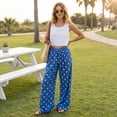 thumbnail image 5 of Polka Dot Pants for Women 2026 Summer Casual Drawstring Wide Leg Barrel Jeans Flowy Satin Silk Balloon Palazzo Pant,XXL,Blue, 5 of 8