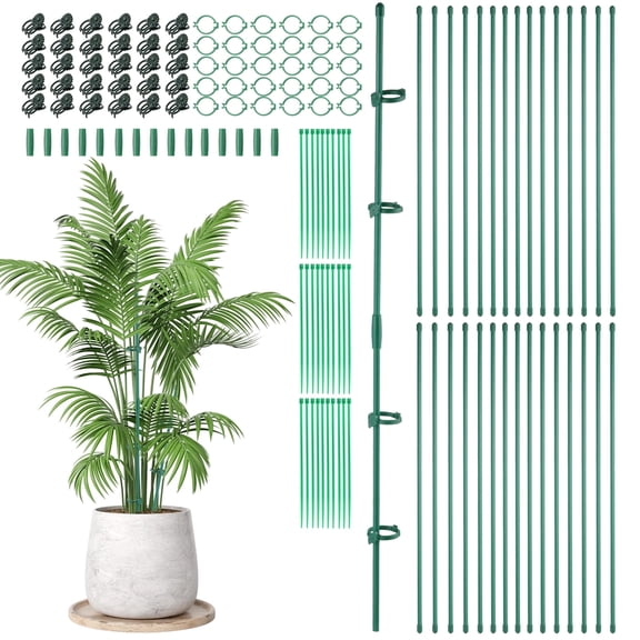 urorentea 30 Pack Plant Support Stakes, 17" Height Adjustable Garden Stakes Kit with Clips, Connectors & Ties, Durable Plant Support Kit for Indoor/Outdoor Orchid, Tomato, Flowers