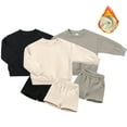 thumbnail image 5 of LYMAYTER Kids Boys Girls Fleece Outfit 2PCS Toddler Warm Solid Color Long Sleeve T-Shirt Tops + Jogging Shorts Set for 1-14 T, 5 of 7