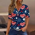 thumbnail image 2 of Raeneomay V Neck Button Up Tunic Tops Women's Independence Day Printed Button Up Short Sleeved V-Neck Tops Blouse, 2 of 5