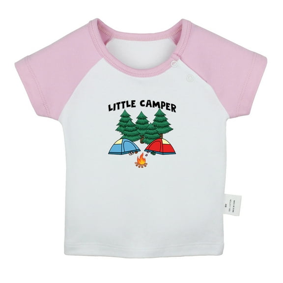 Little Camper Funny T shirt For Baby, Newborn Babies T-shirts, Infant Tops, 0-24M Kids Graphic Tees Clothing (Short Pink Raglan T-shirt, 0-6 Months)