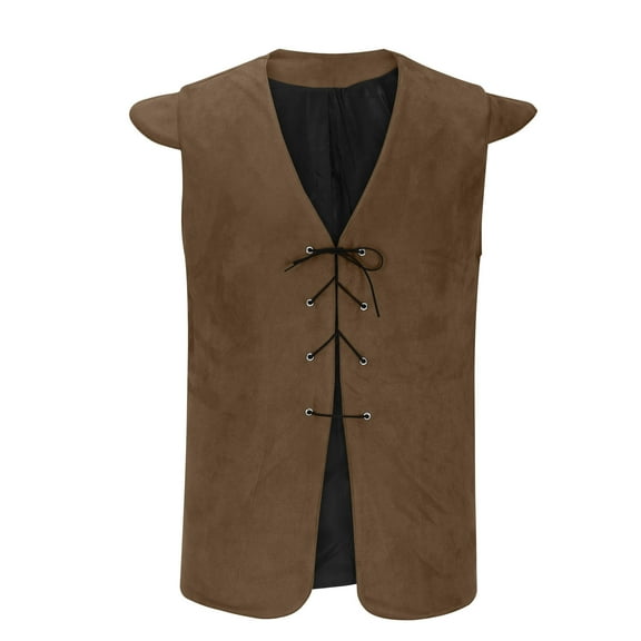 hopeusnice Men's Vintage Steampunk Vests Gothic Tailcoat Waistcoat Sleeveless Retro Jacket Coffee XXXL