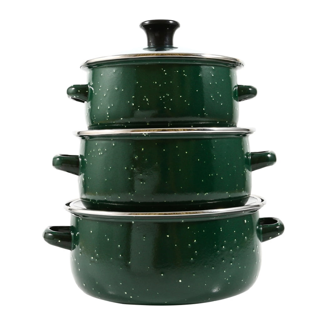 TABLZONE Green Enamel Cookware Set with Even Heat Distribution, Pots and Pans for Home Kitchen Cooking