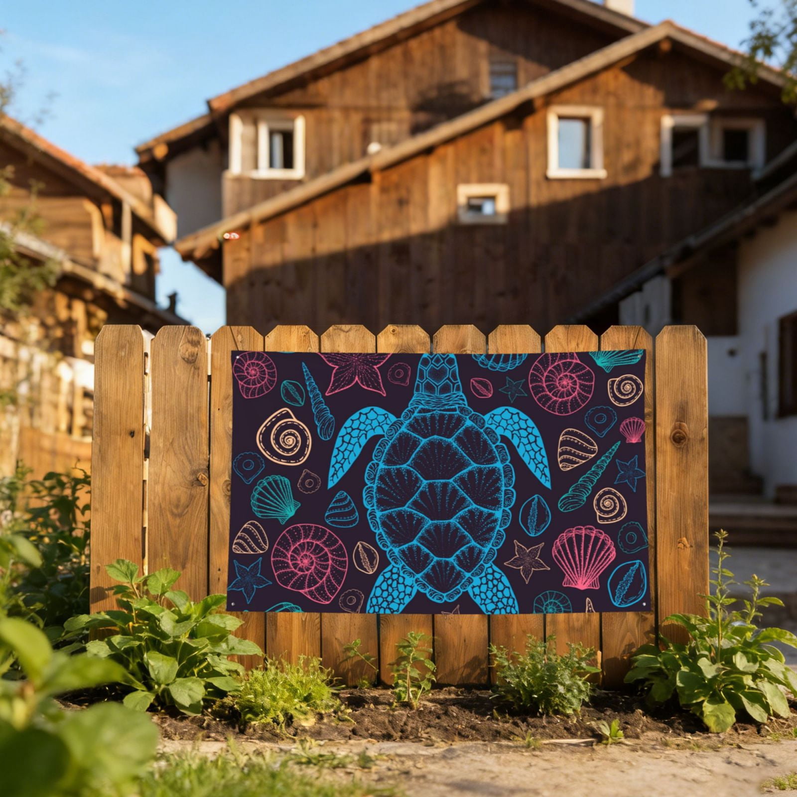 Sea Turtle Shells Starfish Four Hole Decorated Banner Flag for Garden Yard Home Decoration Indoor Outdoor 4x6 Ft