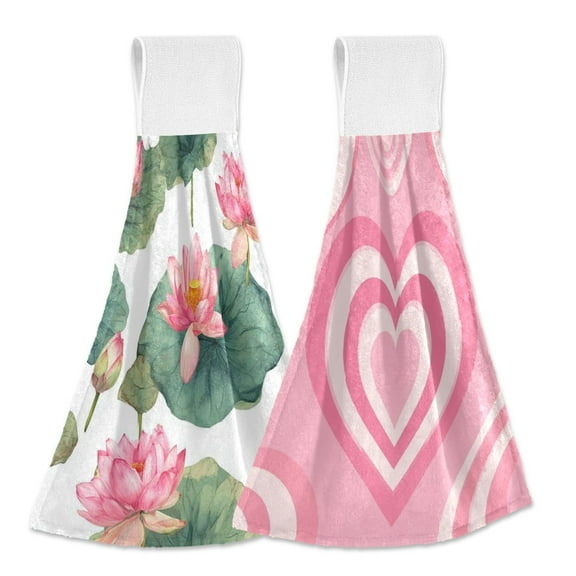 IAUYY Kitchen Hanging Towels Set of 2 100% Polyester Absorbent, Super Soft Hand Towels with Hanging Loops for Bathroom Kitchen Three Flower White Stripes Pattern