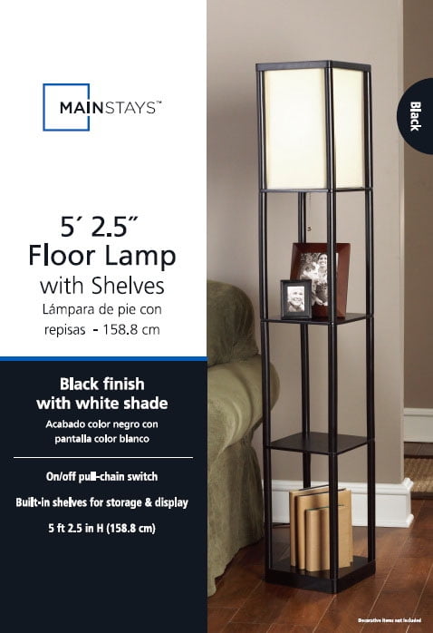 Mainstays Black Shelf Floor Lamp, Mainstays Black Shelf Table Lamp