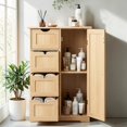thumbnail image 2 of GZXS Floor Storage Cabinet, Bathroom Cabinet with Door and 4 Drawers, Freestanding Pantry Cabinet with Adjustable Shelf for Living Room, Kitchen, Entryway, Easy Assembly, Natural, 2 of 11
