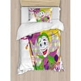 thumbnail image 3 of Mardi Gras King Size Duvet Cover Set, Cartoon Design of Mardi Gras Jester Smiling and Holding a Mask Harlequin Figure, Decorative 3 Piece Bedding Set with 2 Pillow Shams, Multicolor, by Ambesonne, 3 of 3