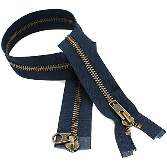 YKK #10 Extra Heavy Duty Antique Brass Navy Parka"2-Way" Dual Separating Jacket Zipper - Choose Your Length - Color: Navy #560 - Made in The United States (1 Zipper Per Pack)