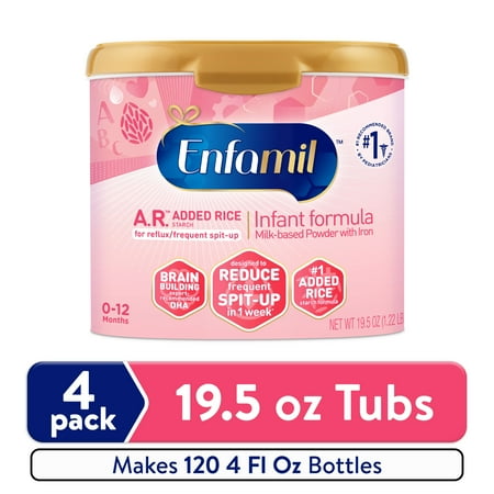 Enfamil A.R. Powder Baby Formula, Reduces Frequent Spit-Up, 19.5 oz Tub, 4 count