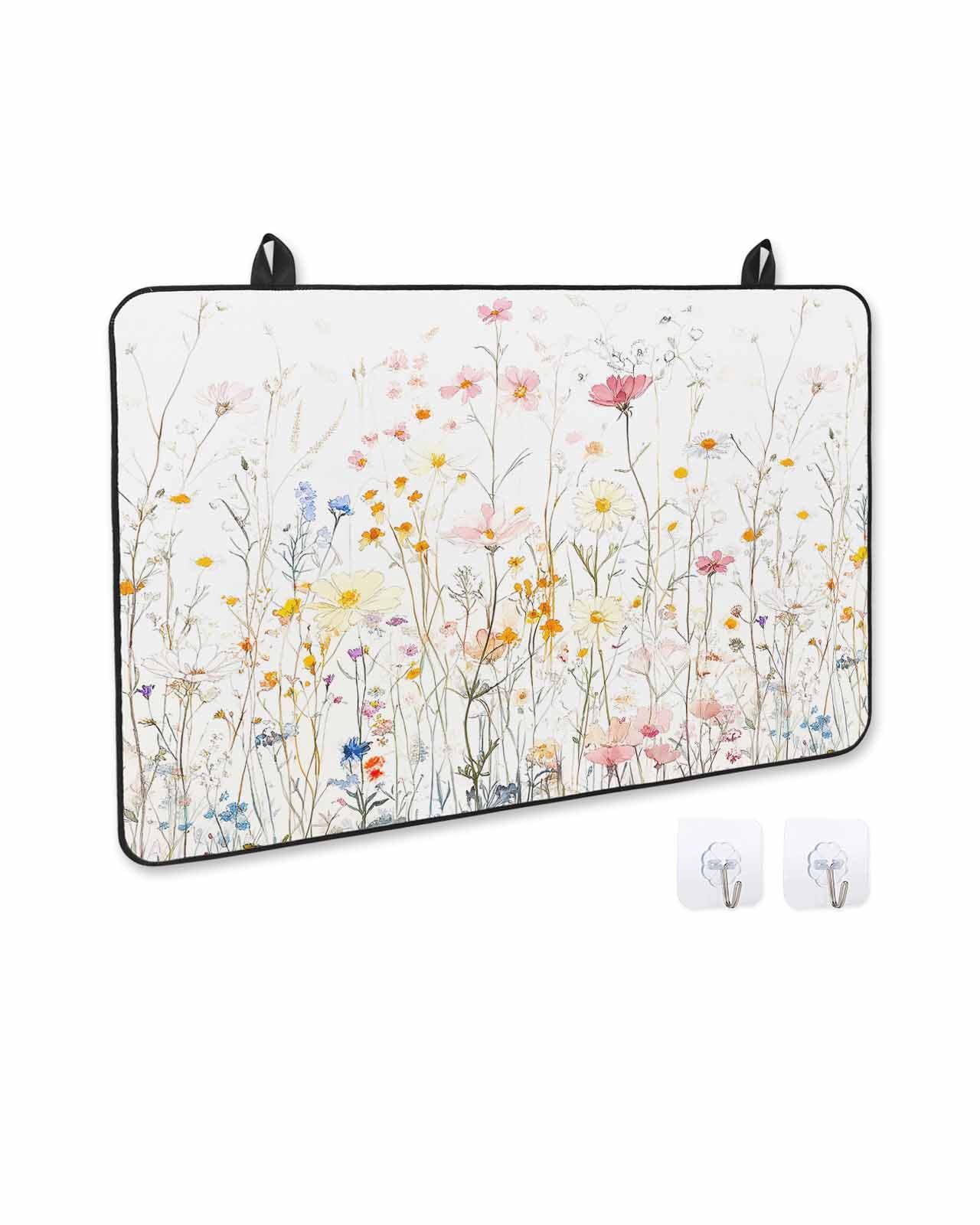 nqOlkjepod Large Induction Cooktop Protector Mat 24"x21", Spring Wildflowers Stove Top Covers for Electric Stove, Pastoral Rustic Farmhouse Botanical Stove Burner Cover Mats, Glass Top Stove Cover