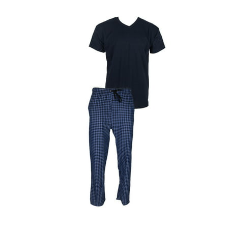 

Men s Pajama Set Plaid Super Soft 2pcs Short Sleeve Top & Bottom Cozy Lounge Set Blue Check Navy M