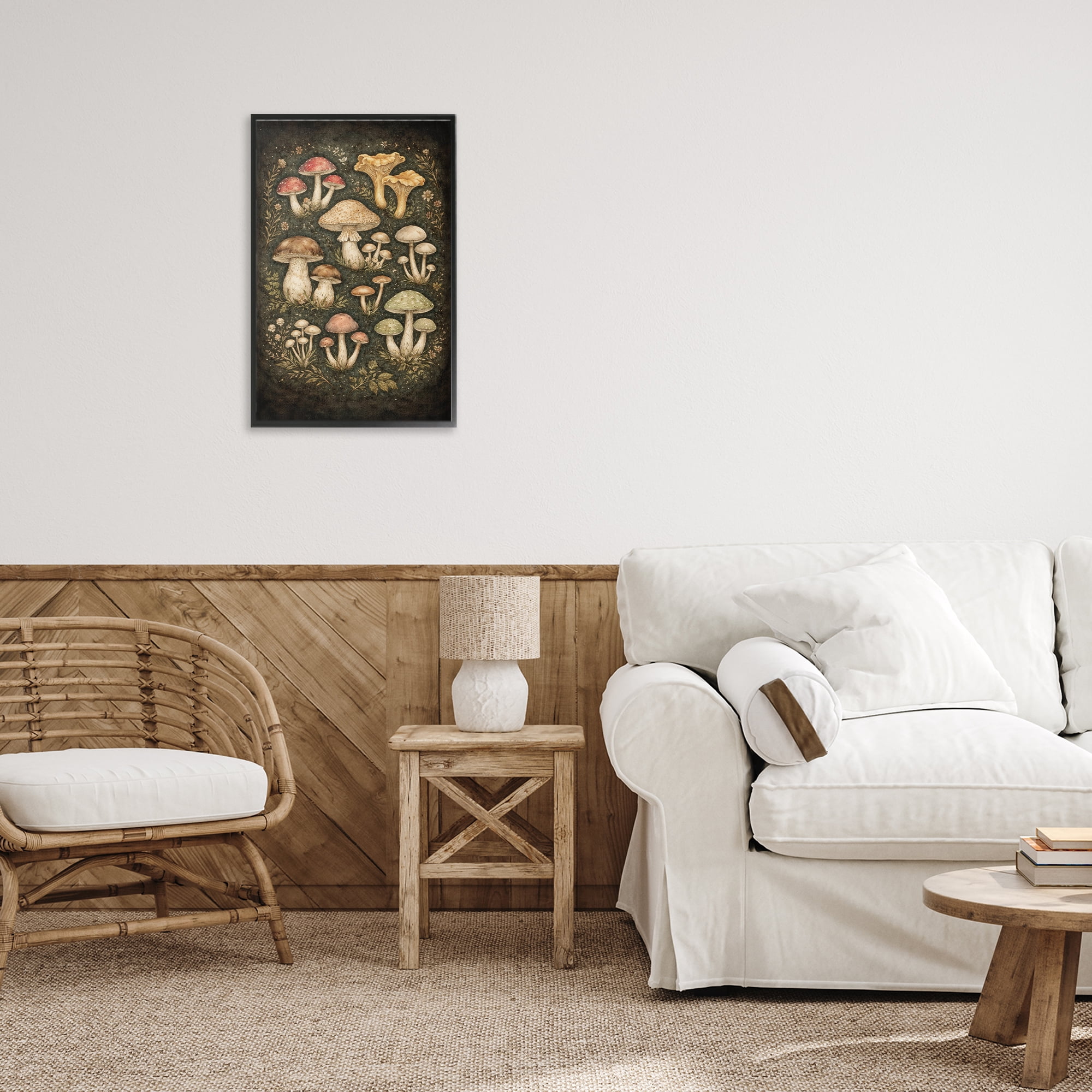 Stupell Industries Organic Sprouting Mushrooms Black Framed Giclee Art, design by Tom Crehan