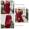 thumbnail image 4 of Robe Moulante pour Femmes, Robe Décontractée Élastique à Manches Longues Col Rond à Boutons à la Mode pour Usage Quotidien Rouge Vin m, 4 of 6