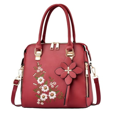 LONGshukeji Fashion Embroidered Handbag for Middle Aged Simple One Shoulder Crossbody Bag