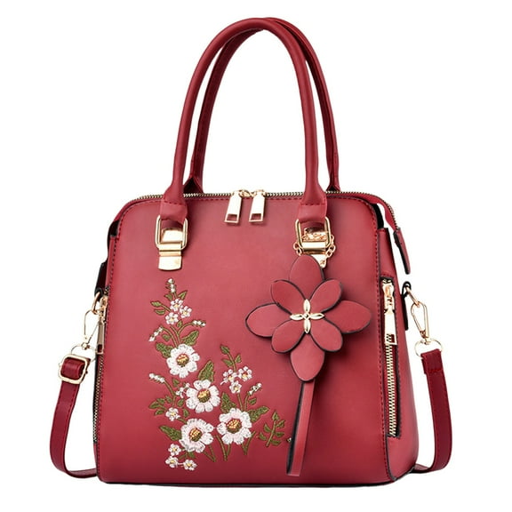 LONGshukeji Fashion Embroidered Handbag for Middle Aged Simple One Shoulder Crossbody Bag