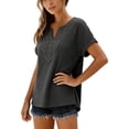 thumbnail image 5 of Xdegoge Womens Tunic Tops V Neck Short Sleeve Lace Front Bohemian Blouses Dressy Summer Casual Vacation Beach Loose Fit Fashion Shirt, 5 of 8