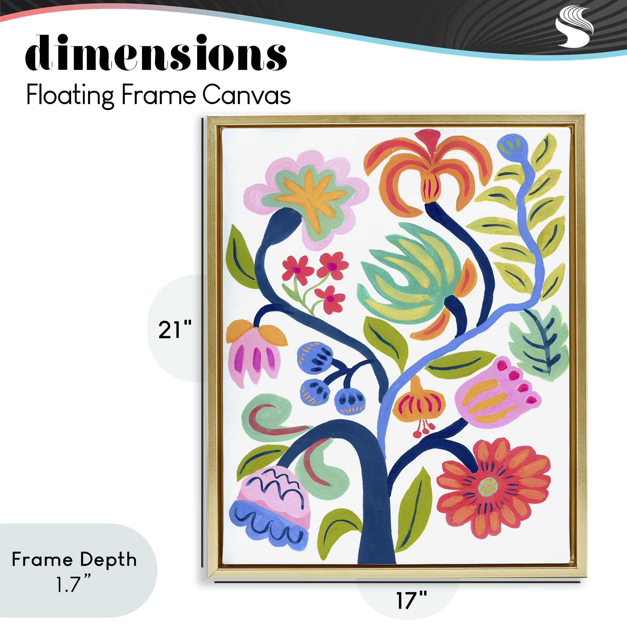 Stupell Industries Boho Blue Tree Gold Framed Floater Canvas Wall Art, design by Suzanne Allard