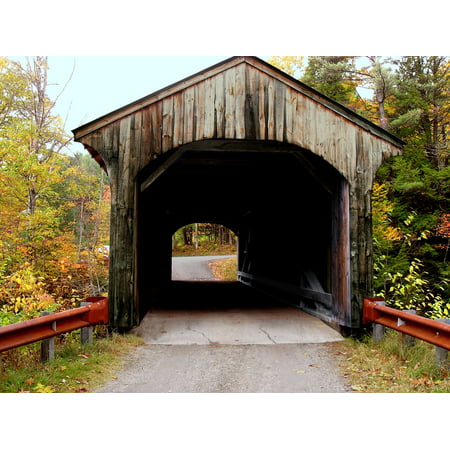 Canvas Print Vermont Countryside Crossing Covered Bridge Stretched Canvas 10 x