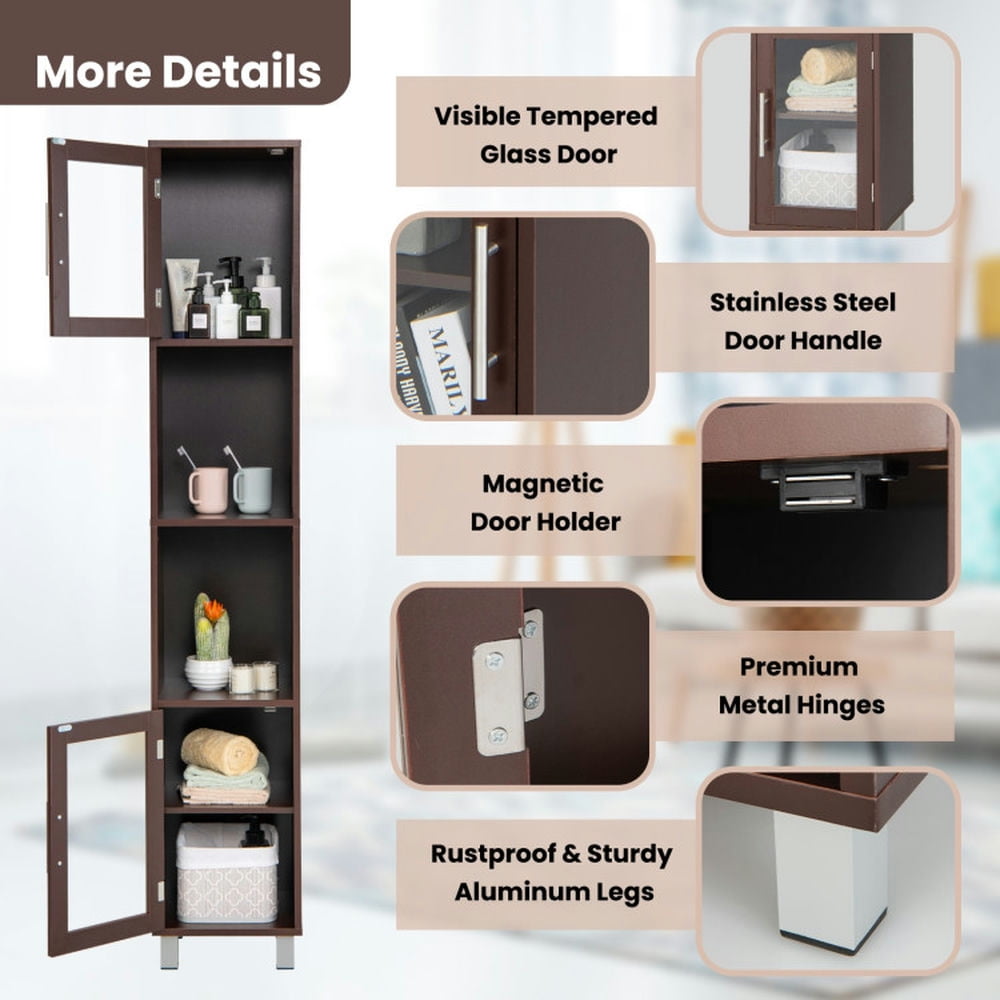 Finihen Bathroom Storage Cabinet, Bathroom Floor Cabinet, 71 Inch Tall Tower Bathroom Storage Cabinet and Organizer Display Shelves, for Bedroom, Brown Finihen Bathroom Storage Cabinet, Bathroom Floor Cabinet, 71 Inch Tall Tower Bathroom Storage Cabinet and Organizer Display Shelves, for Bedroom, Brown
