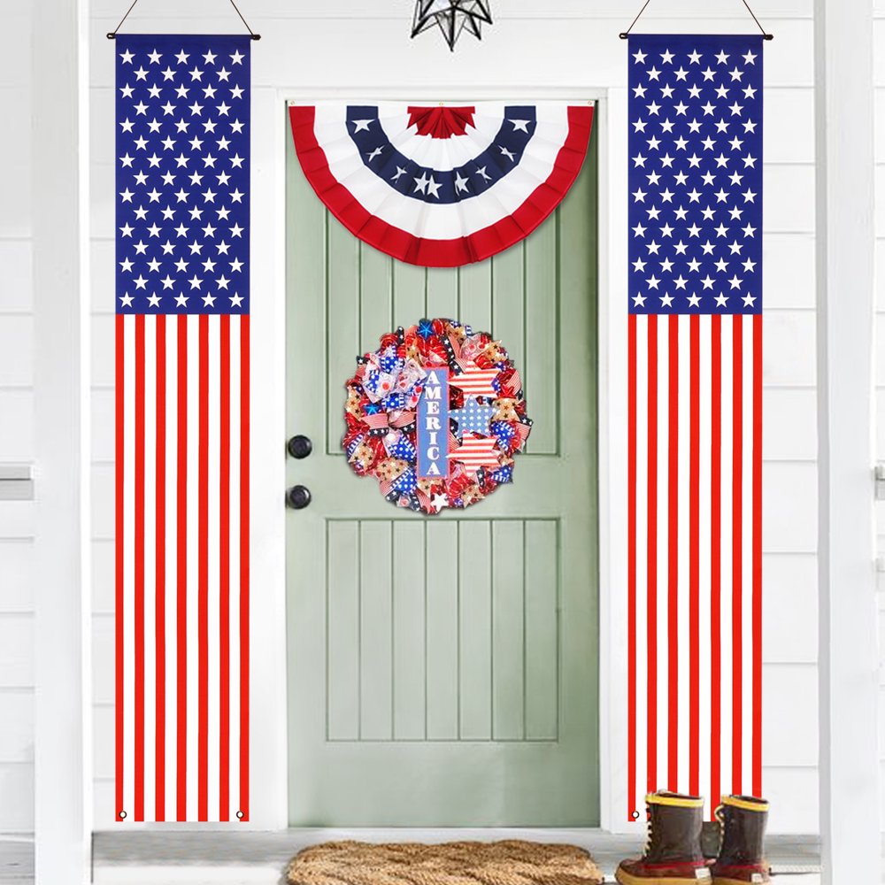 Anley American Flag PullDown Door Banners Porch Signs (2 Pieces) USA