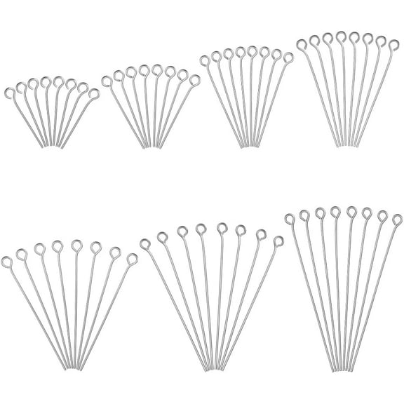 2400pcs 304 Stainless Steel Eye Pins Loop Head Pins 7 Sizes Silver Metal Eye Pins Jewelry Findings Head Pins for Craft Earring Bracelet Necklace Pendant Making Supplies