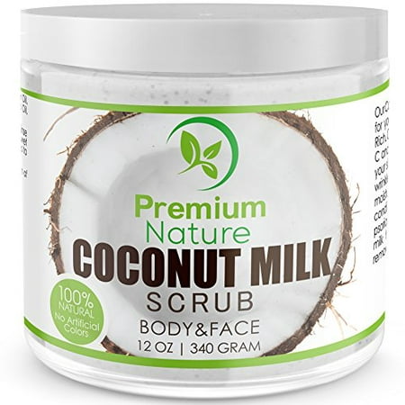 Coconut Milk Exfoliating Body Scrub - 12 oz for Face & Body 100% Natural Best Exfoliator - Deep Cleansing Strech Mark And Cellulite Removal - Moisturizes Nourishes Soothes Radiant Skin Premium (Best Homemade Face Scrub For Dry Skin)