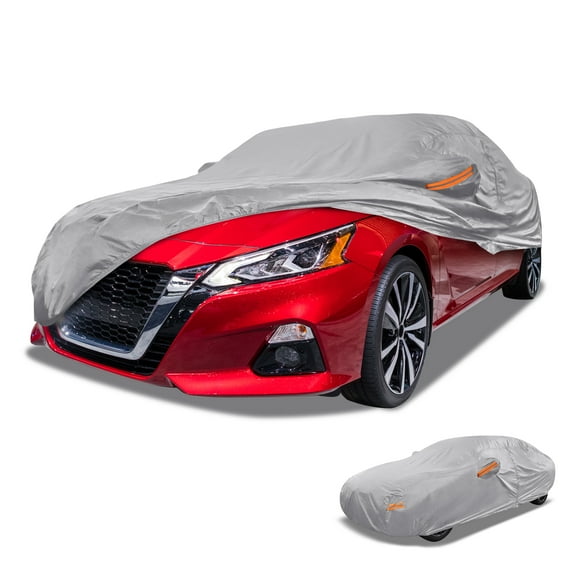 Unique Bargains 1 Pcs Universal Car Cover Waterproof All Weather Automotive Outdoor Anti-UV Sun Rain Protection 190T-PU Silver Tone Fit for Sedan Length 199" to 208"