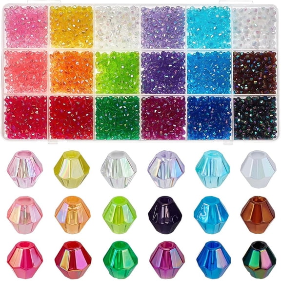 3600pcs 4mm Beads Jewelry Making 18 Colors Acrylic Faceted Bicone Beads Transparent Pastel AB Color Spacer Bead