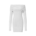 thumbnail image 3 of Elippeo Women Sweater Dress Long Sleeve Off-shoulder Dress Furry Patchwork Slim Fit Mini Bodycon Dress, 3 of 10